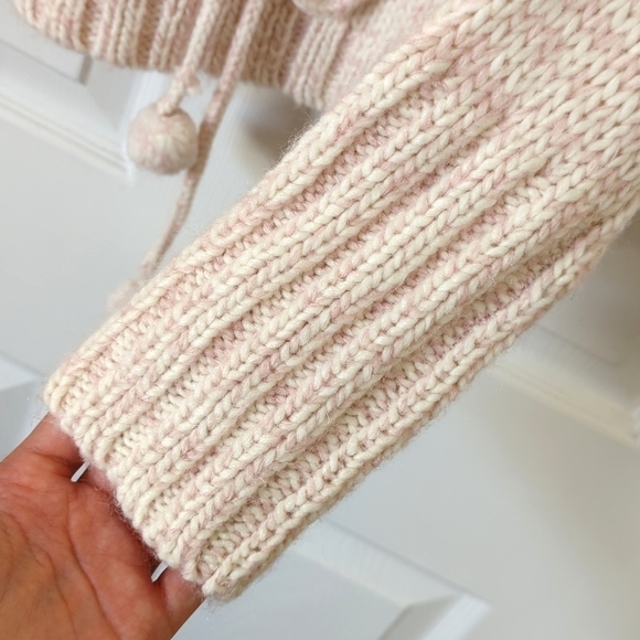 Loft Wool Blend Classic Marled Knit Tie Waist Cowl Neck Sweater Pink Cream M - Picture 8 of 10